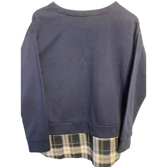 Izod Women's Navy Plaid Accent Sweater With Bow Detail Size M Cotton Blend Comfy - Picture 6 of 16